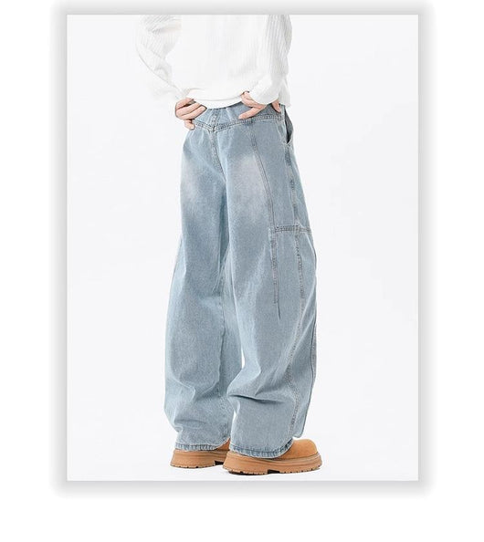 Pantalones Vaqueros Holgados Retro con Pliegues Lavados para Hombre - Image 11