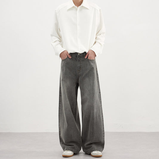 Pantalones Vaqueros Gris Lavado Básicos para Hombre - Otoño Invierno