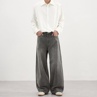 Pantalones Vaqueros Gris Lavado Básicos para Hombre - Otoño Invierno