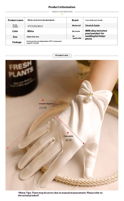 Guantes de Novia Cortos Estilo Audrey Hepburn con Perlas y Satén - Image 7