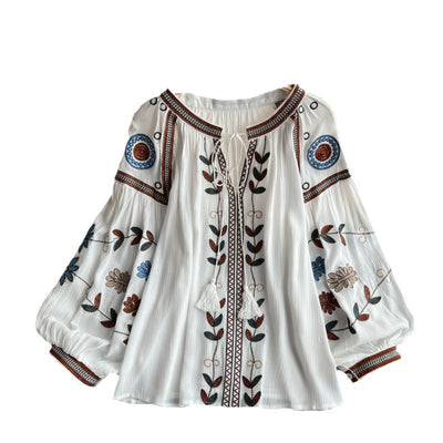 Blusa Elegante con Bordados y Mangas Farol con Cordones - Image 5