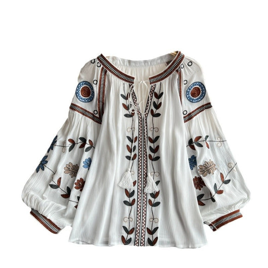 Blusa Elegante con Bordados y Mangas Farol con Cordones - Image 5
