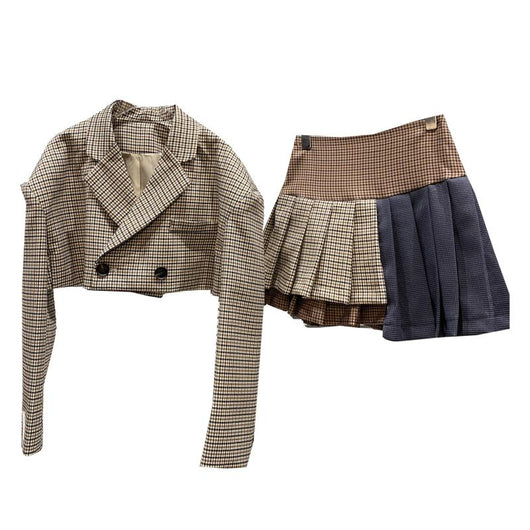 Traje Ejecutivo Mujer: Blazer Corto con Falda Plisada Contraste - Image 5