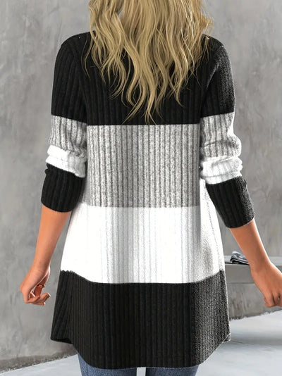 Abrigo Largo Casual para Mujer con Detalle de Raya Lateral Contrastante y Cuello Abierto - Image 9