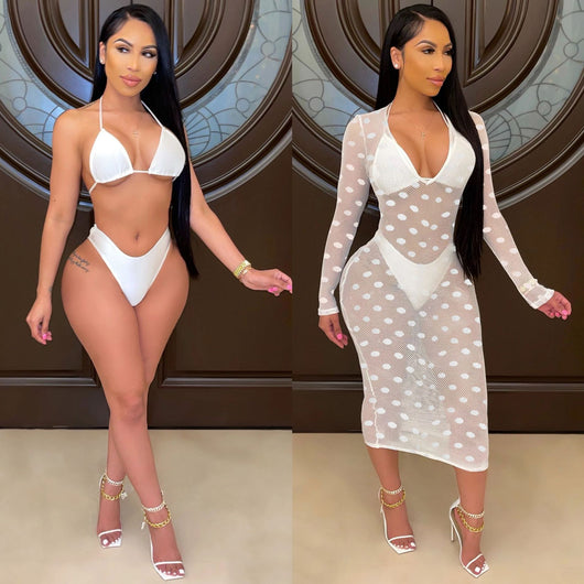 Traje de Baño Tres Piezas Lunares con Tul Transparente - Image 11