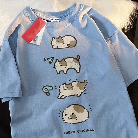 Playera Hombre Gato Baño Dibujo Animado Manga Corta Casual - Image 6