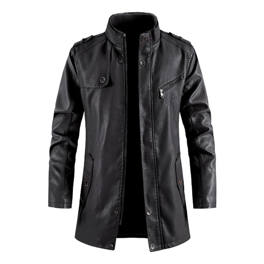 Chaqueta de Cuero Premium con Cuello de Pie para Hombre