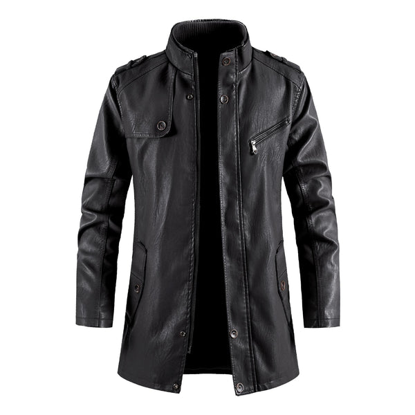 Chaqueta de Cuero Premium con Cuello de Pie para Hombre