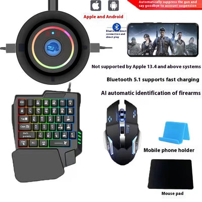 Gaming keyboard and mouse converter with one-handed RGB keyboard, gaming mouse, phone holder, and mouse pad. - Image 4