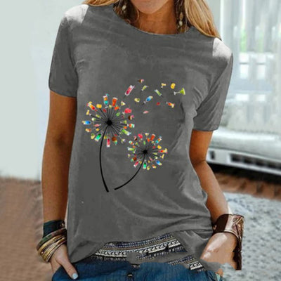 Camiseta Mujer Cuello Redondo Manga Corta Estampado Diente de León Vino - Image 10