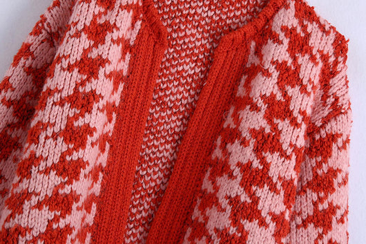 Cardigan Tejido Pied de Poule con Detalle Lattice para Mujer - Image 10
