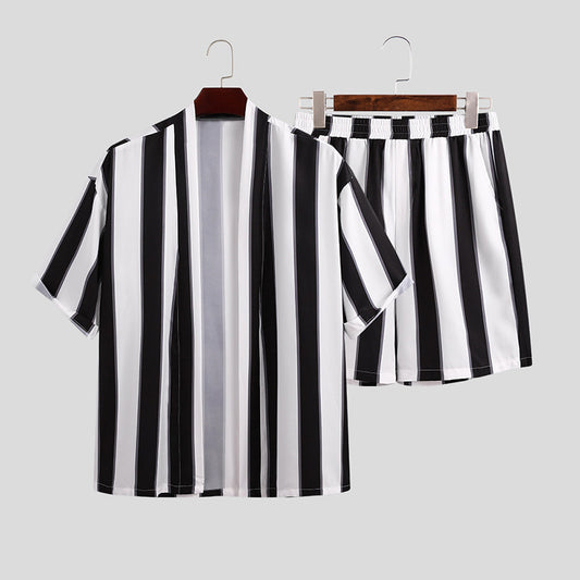 Conjunto Playero Hombre - Camisa y Shorts a Rayas Suelta