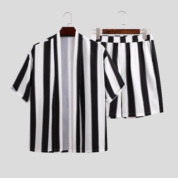 Conjunto Playero Hombre - Camisa y Shorts a Rayas Suelta