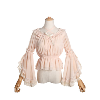 Blusa Chiffón Cuello Cruzado con Mangas Acampanadas - Top Lolita Elegante para Verano - Image 2