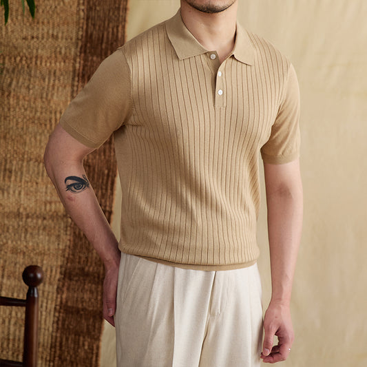 Polo Slim Fit con Rayas Hundidas en Tencel Algodón - Camiseta Transpirable - Image 2