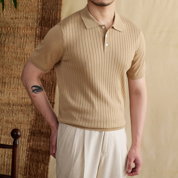 Polo Slim Fit con Rayas Hundidas en Tencel Algodón - Camiseta Transpirable