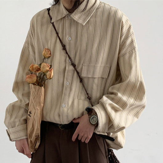 Camisa Suelta a Rayas Vintage Otoño