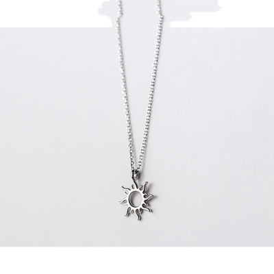 Collar Plata S925 Mujer Diseño Sol Hueco Rayo Corto Escote - Image 4