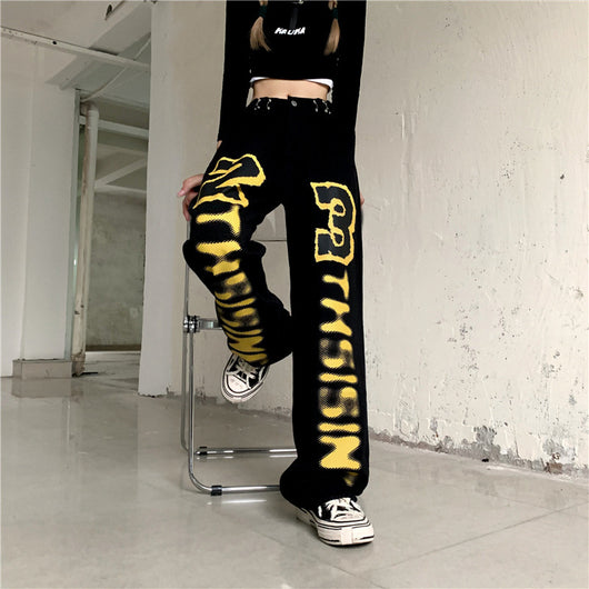 Jeans Rectos Cintura Alta con Estampado de Letras Estilo Harajuku para Mujer - Image 15