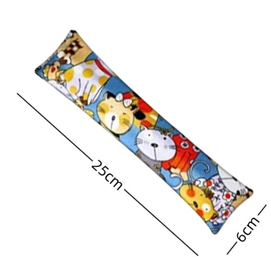 Dark blue catnip pillow toy with white cat, fish, and paw print patterns, measuring 25cm long. - Image 15