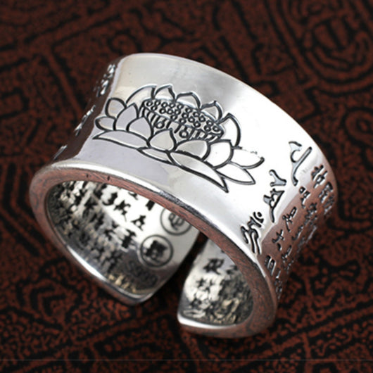 Anillo de Plata Pura con Flor de Loto Vintage para Mujer