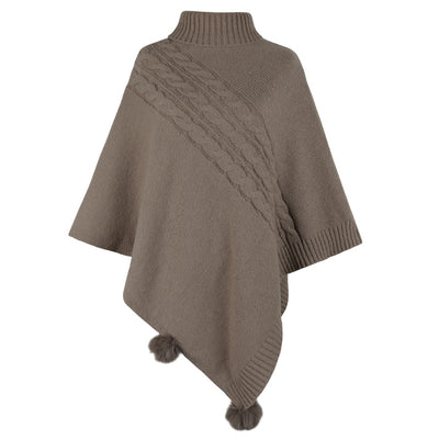 Capa Poncho de Invierno con Bola de Pelaje Estilo Europeo - Image 4