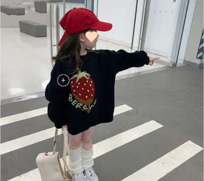Black knit sweater for kids with a large red strawberry graphic and "BERRY!" text. - Image 4