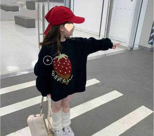 Black knit sweater for kids with a large red strawberry graphic and "BERRY!" text. - Image 4