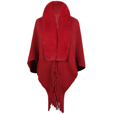 Chal Tejido con Cuello de Piel y Borlas - Image 4