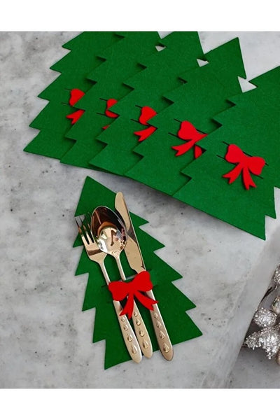Set de 6 Servilleteros Navideños Verde Oscuro en Fieltro para Mesa Festiva