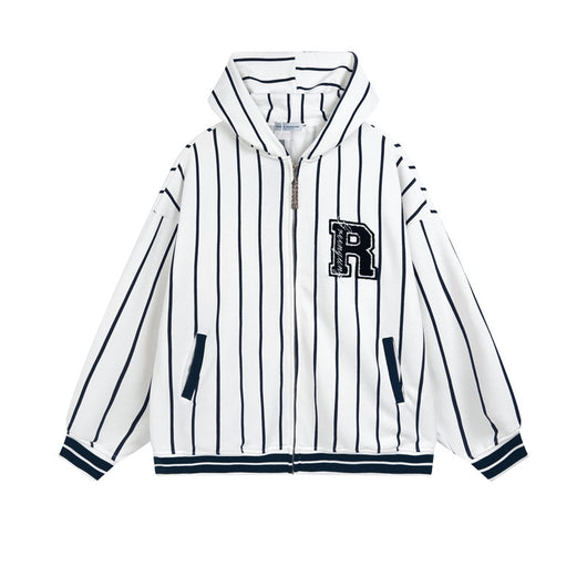 Suéter Retro Hip Hop a Rayas Azul y Blanco para Otoño e Invierno - Image 10
