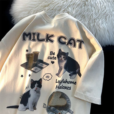 Playera de Gato Cartoon Cuello Redondo Manga Corta Unisex - Image 6