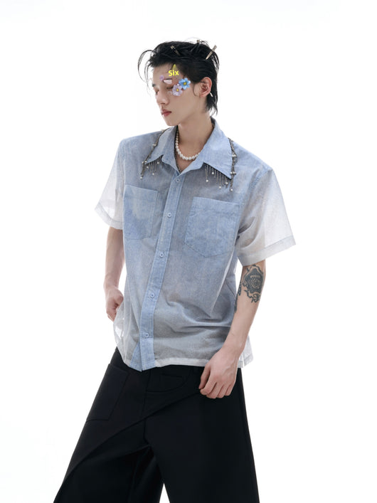 Camisa Corta Degradado Azul y Blanco - Image 3