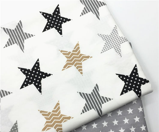 Tela de Algodón con Estrellas de Cinco Puntas y Lunares - Gris y Negro - Image 7