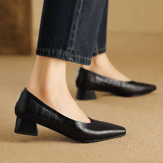 Zapatos de Punta Fina con Tacón Bajo y Plataforma Gruesa para Mujer