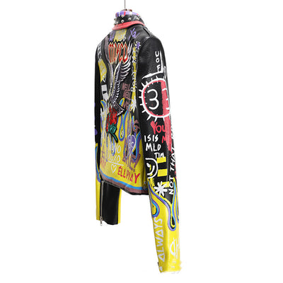 Chaqueta de Cuero para Motocicleta con Remaches Graffiti para Mujer - Image 14