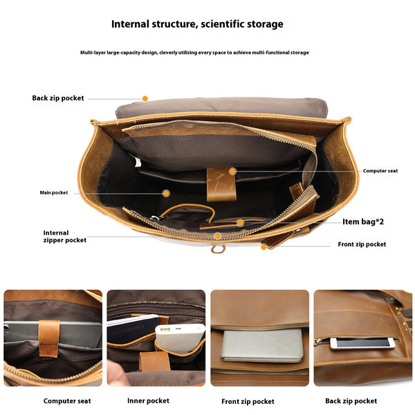 Mochila de Cuero para Viajes de Gran Capacidad con Compartimento Laptop