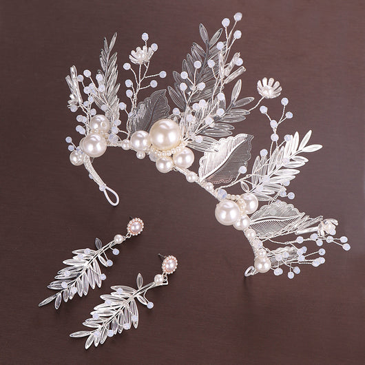 Corona Nupcial de Cristal y Hojas para Novia con Aretes - Image 4