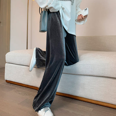 Pantalones Palazzo de Terciopelo Dorado Talle Grande - Cintura Alta Mujer Otoño Invierno - Image 9