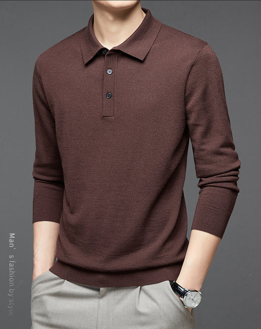 Polo de Lana Fina Merino para Hombre - Camisa de Manga Larga Elegante - Image 26