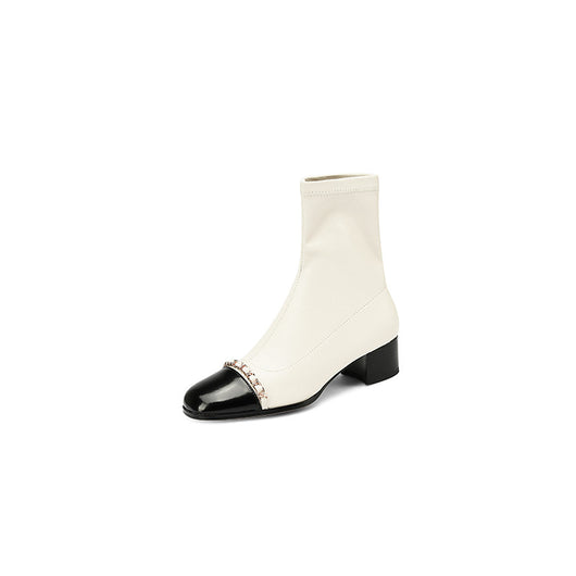 Botas Cortas de Cuero Genuino con Tacón Grueso y Punta Redonda - Image 9