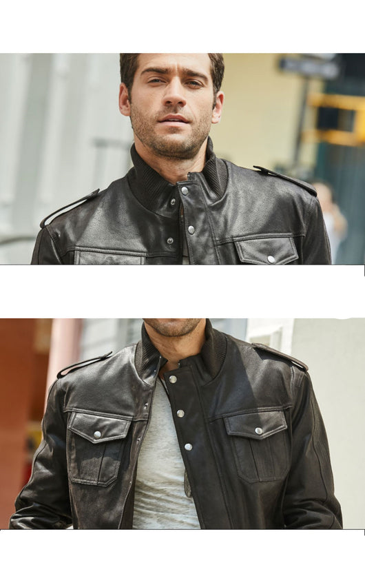 Chaqueta de Piel de Cerdo y Algodón con Cuello de Pie y Múltiples Bolsillos - Image 8