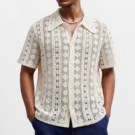Cardigan Tejido Hueco de Manga Corta para Hombre - Image 3