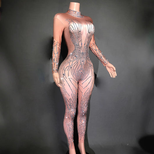 Jumpsuit Ajustado con Rayas y Cristales Brillantes para Mujer - Image 3