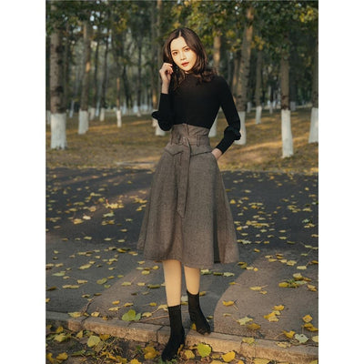Conjunto Retro de Falda y Suéter de Lana para Mujer - Image 2