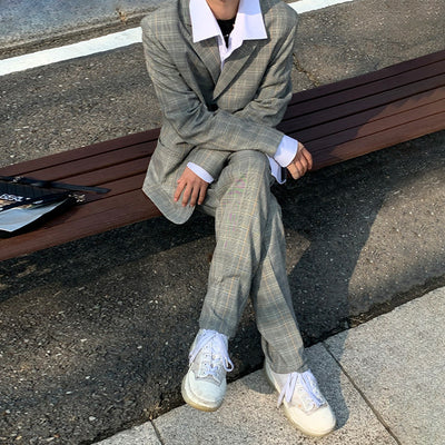 Traje Cuadros Hombre Corte Suelto Estilo Coreano - Image 5