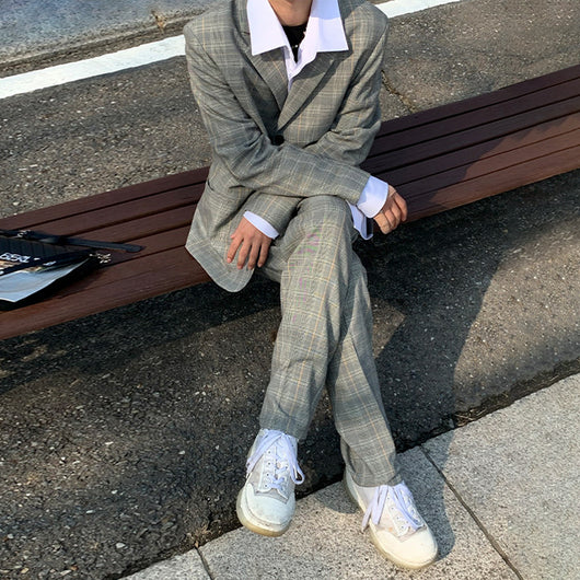 Traje Cuadros Hombre Corte Suelto Estilo Coreano - Image 5
