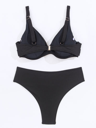 Women's neon green ribbed two-piece swimsuit with a twisted front bikini top and high-waisted bottoms. - Image 15