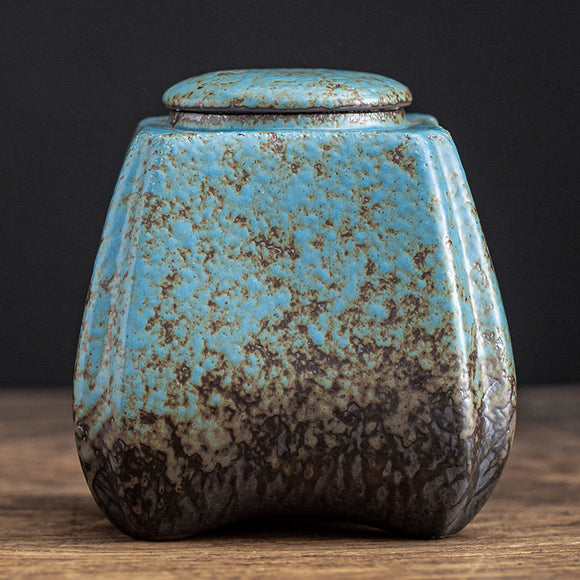 Recipiente de Té Cerámica Azul con Horno Decorativo