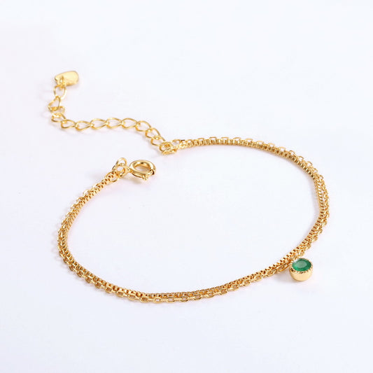 Pulsera de Plata Esterlina con Esmeralda Natural de Dos Capas